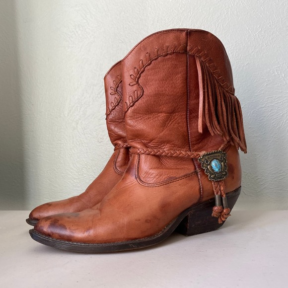 Vintage Z Line by Zodiac Western Fringe Boot Marla Low Shaft W 7.5 Brown Leather - Picture 5 of 13